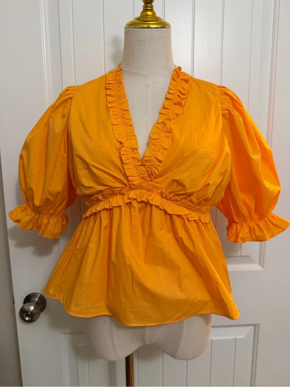 Hyacinth House Tuckernuck Ruffles Puff Sleeve Mustard/Yellow/Orange Top XS